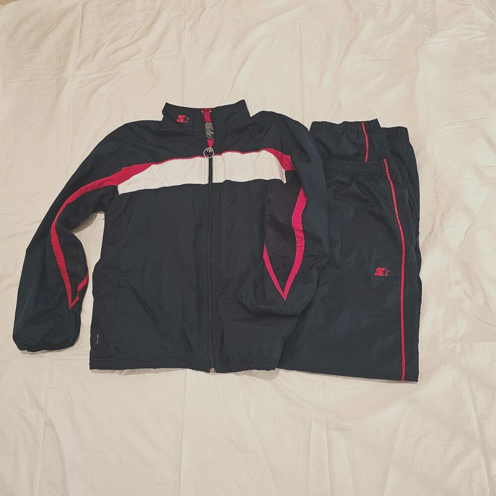 Vtg Starter Jacket Pant Set Boys Windbreaker 16/18 Blue Red White Full Zip